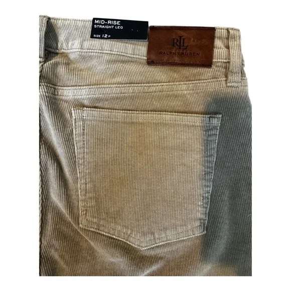 Ralph Lauren Women's Stretch Corduroy Mid-Rise Straight Pants Truffle color - Picture 9 of 10
